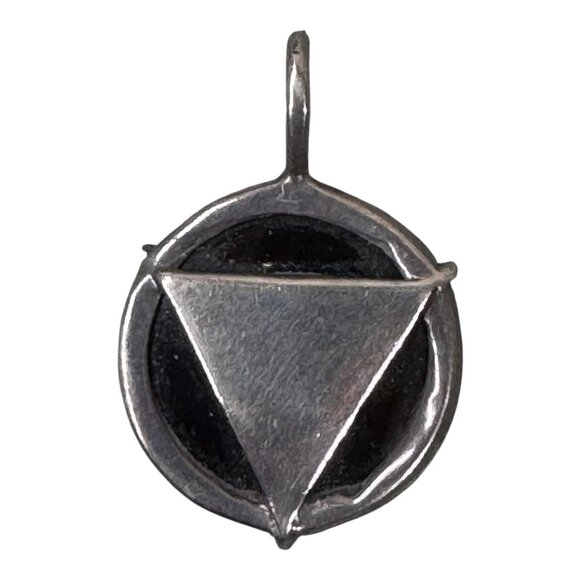 AA Symbol Road to Recovery 925 Sterling Silver Pendant Sobriety Black Stone - Picture 1 of 5